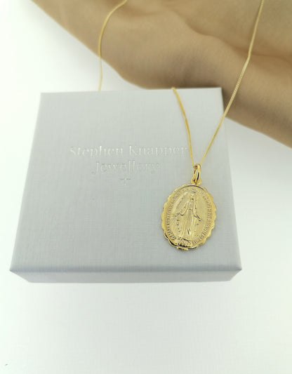 Mens Womens Miraculous Mary Medal Gold Pendant