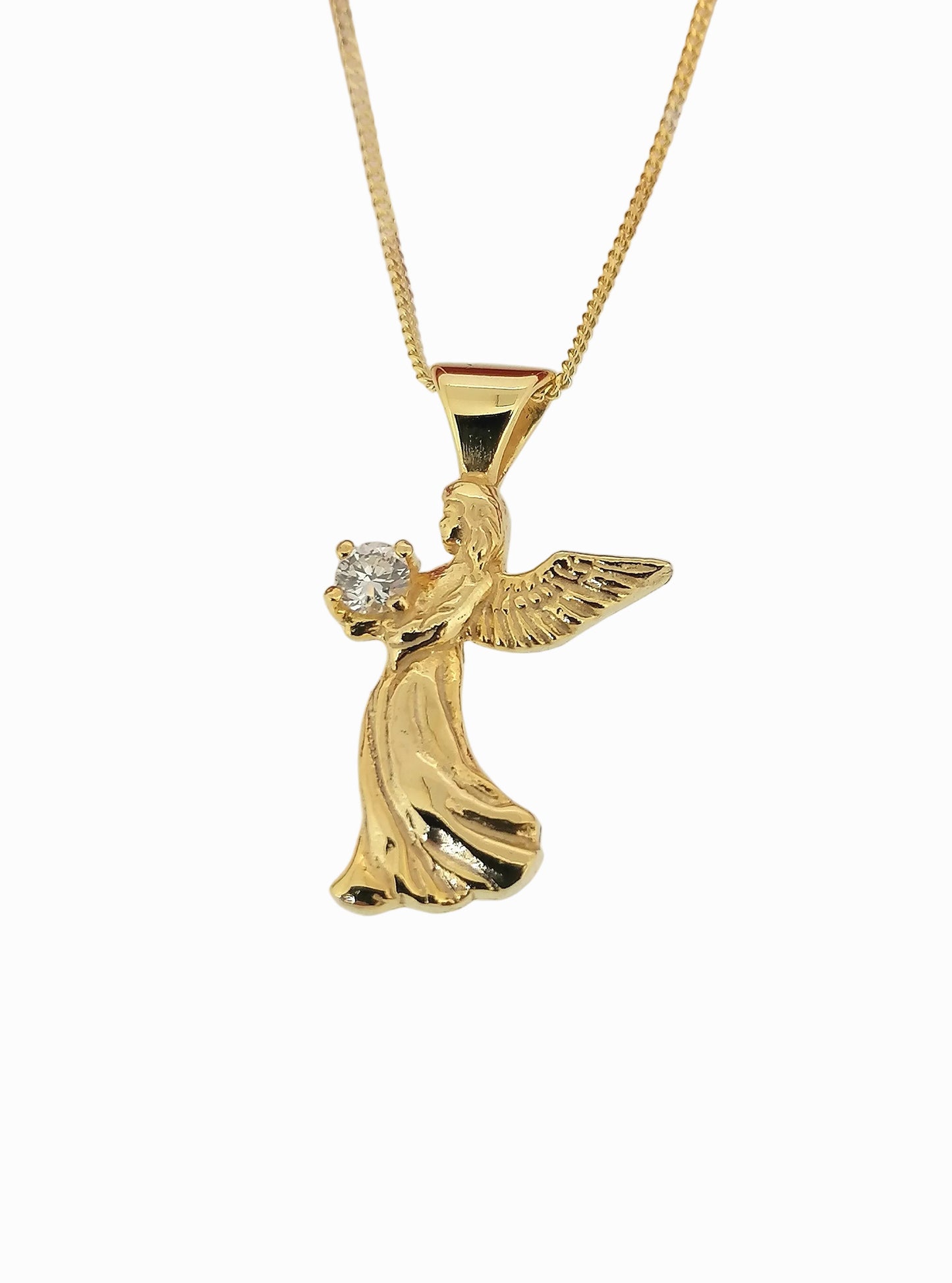 Guardian Angel Pendant Diamond Simulant 14ct yellow gold plated necklace