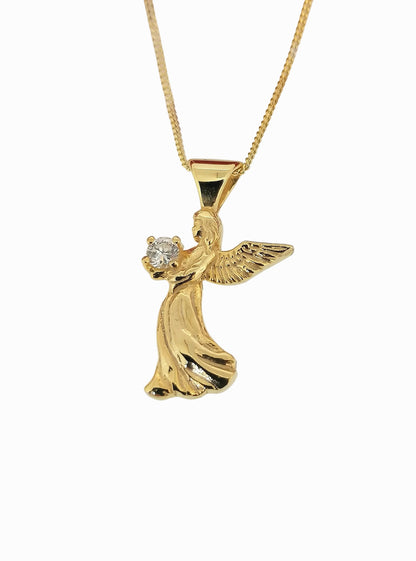 Guardian Angel Pendant Diamond Simulant 14ct yellow gold plated necklace