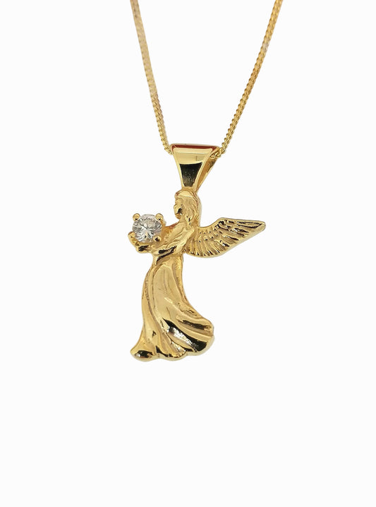 Guardian Angel Pendant Diamond Simulant 14ct yellow gold plated necklace