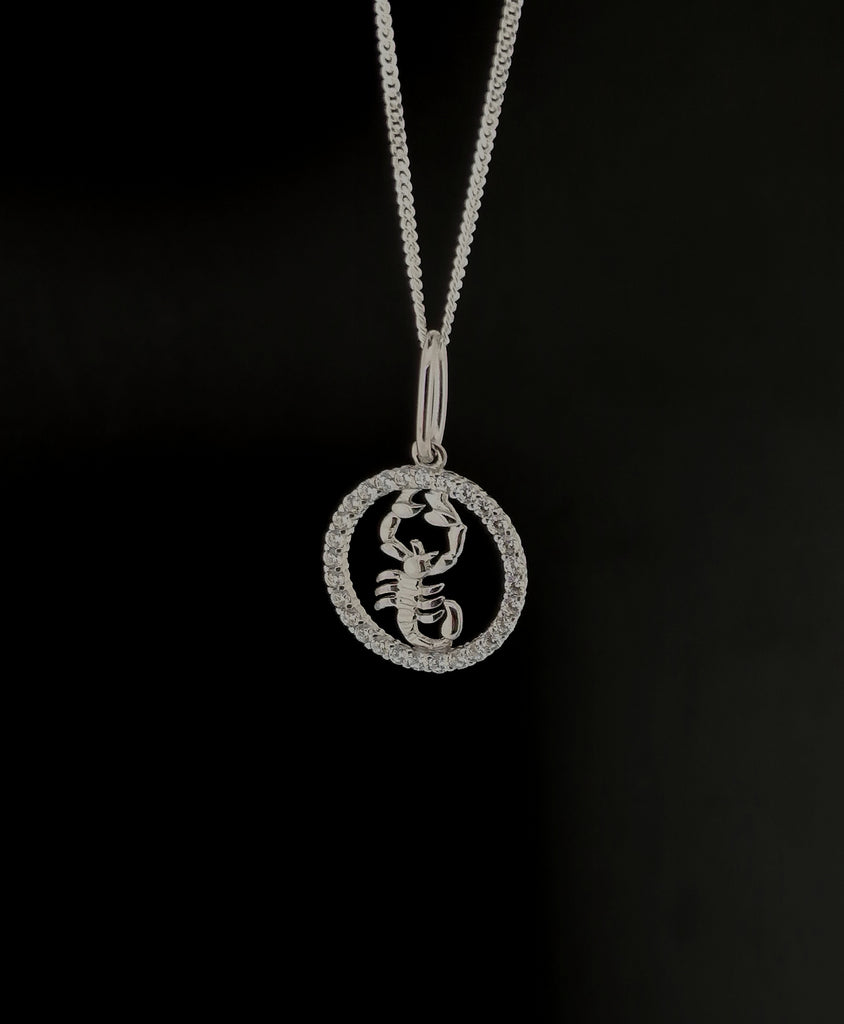 Sterling Silver Scorpio Zodiac Star Sign Astrology Symbol Pendant Necklace October November Birthday 