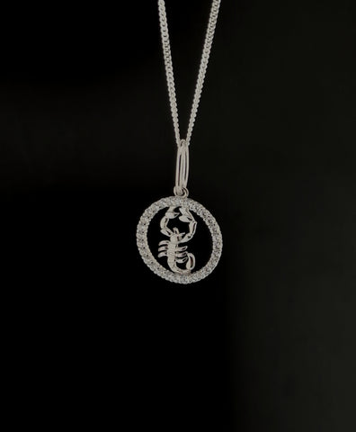 Sterling Silver Scorpio Zodiac Star Sign Astrology Symbol Pendant Necklace October November Birthday 