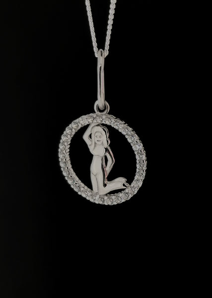 Sterling Silver Womens Virgo Zodiac Star Sign Round Pendant necklace Diamond Simulant Astrology August September Birthday 