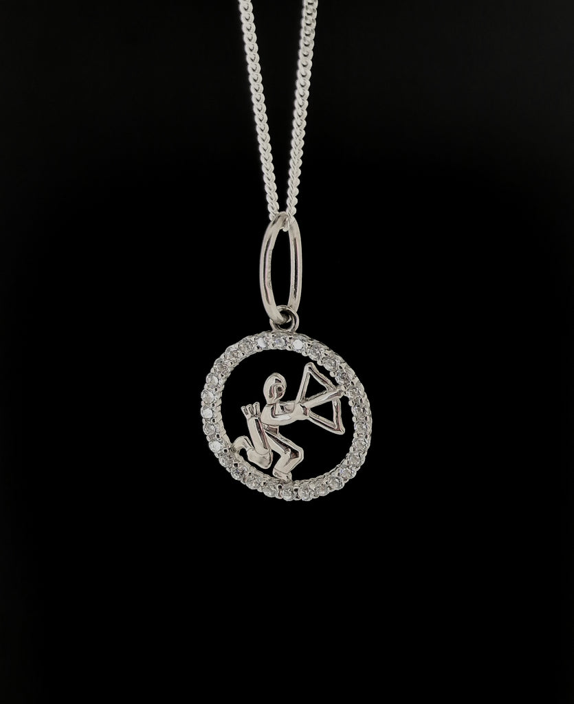 Sterling Silver Sagittarius Zodiac Star Sign Astrology Symbol Pendant Necklace January February Birthday 