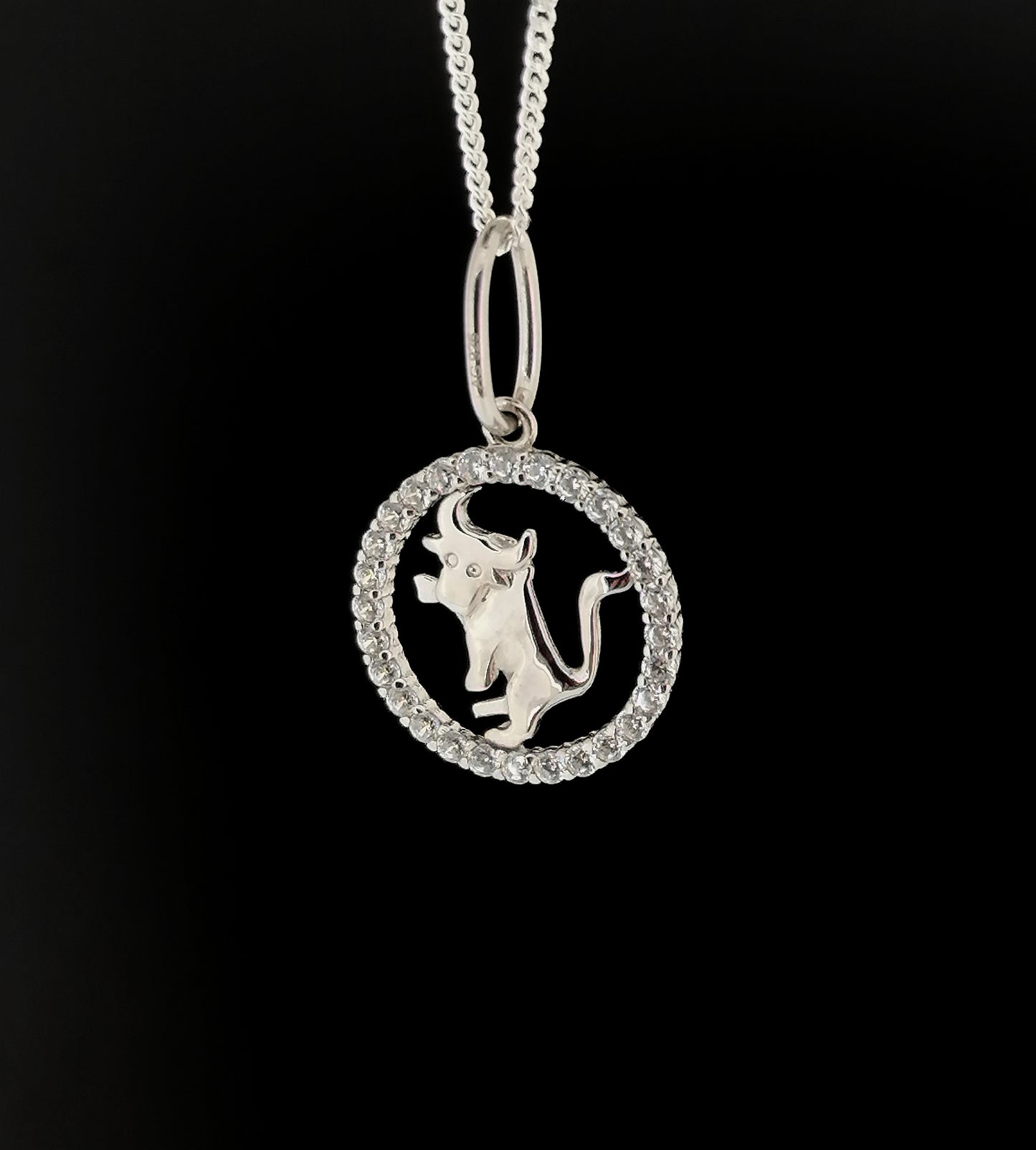 Sterling Silver Taurus Bull Zodiac Star Sign Astrology Symbol Pendant Necklace April May Birthday