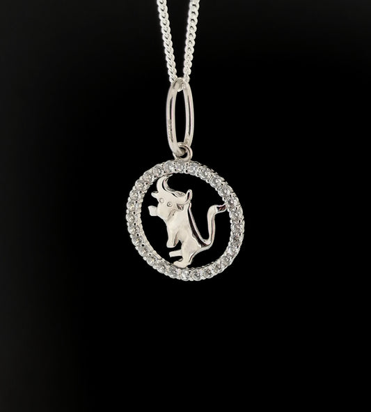 Sterling Silver Taurus Bull Zodiac Star Sign Astrology Symbol Pendant Necklace April May Birthday