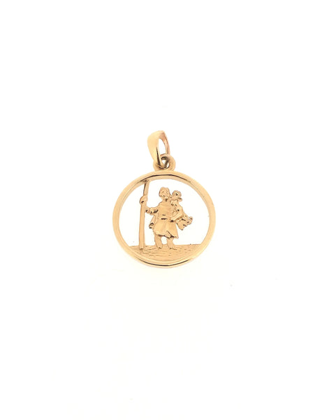 15mm Round 9ct Yellow Gold Saint Christopher Medal Pendant