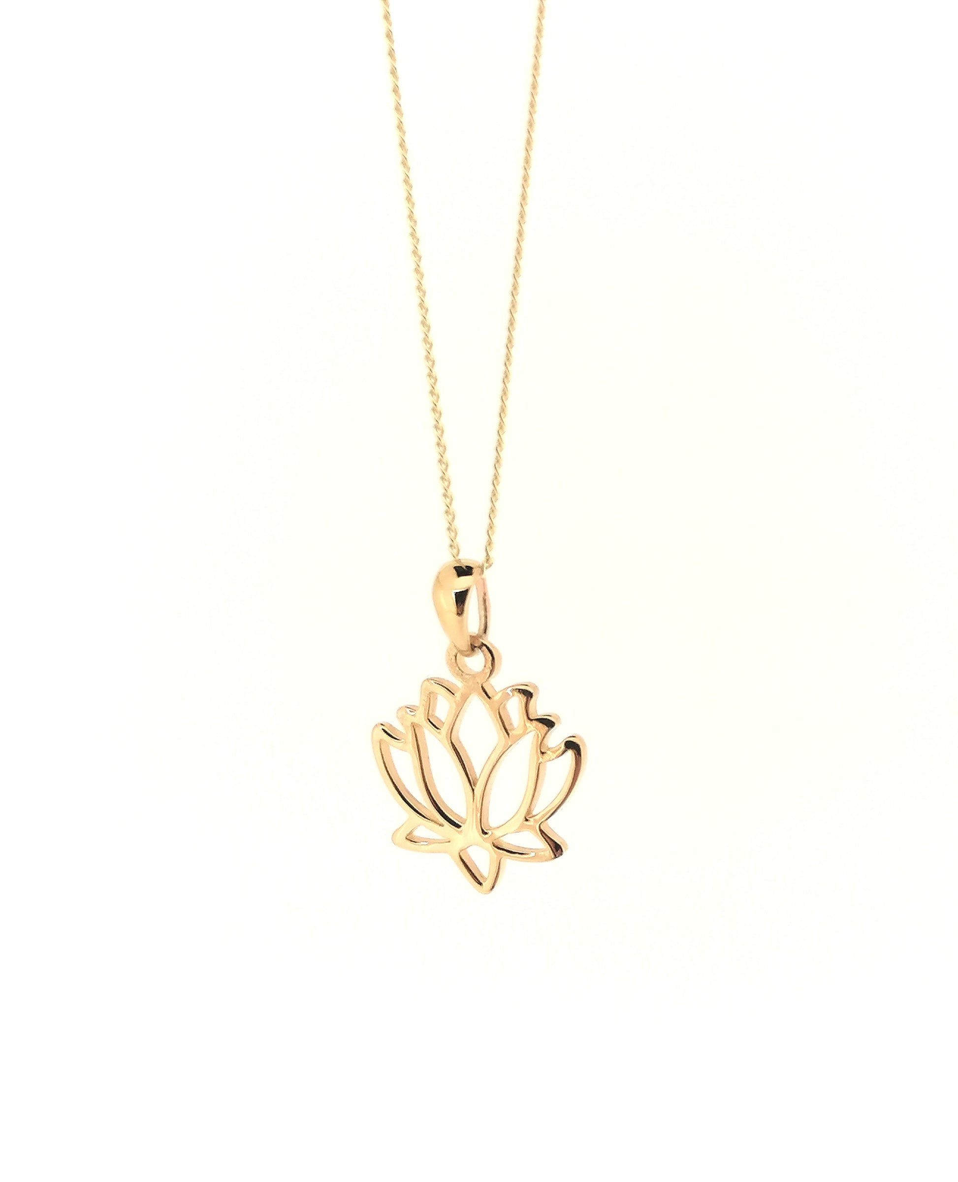 Solid 9ct Yellow Gold Lotus Flower Pendant Necklace