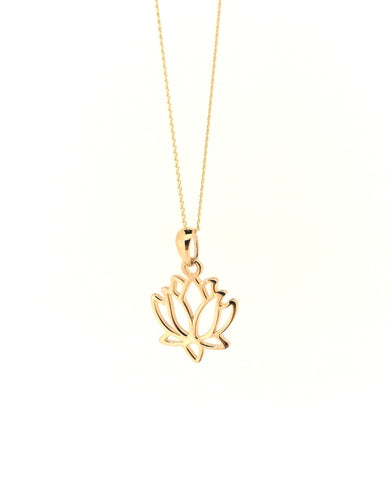 Solid 9ct Yellow Gold Lotus Flower Pendant Necklace
