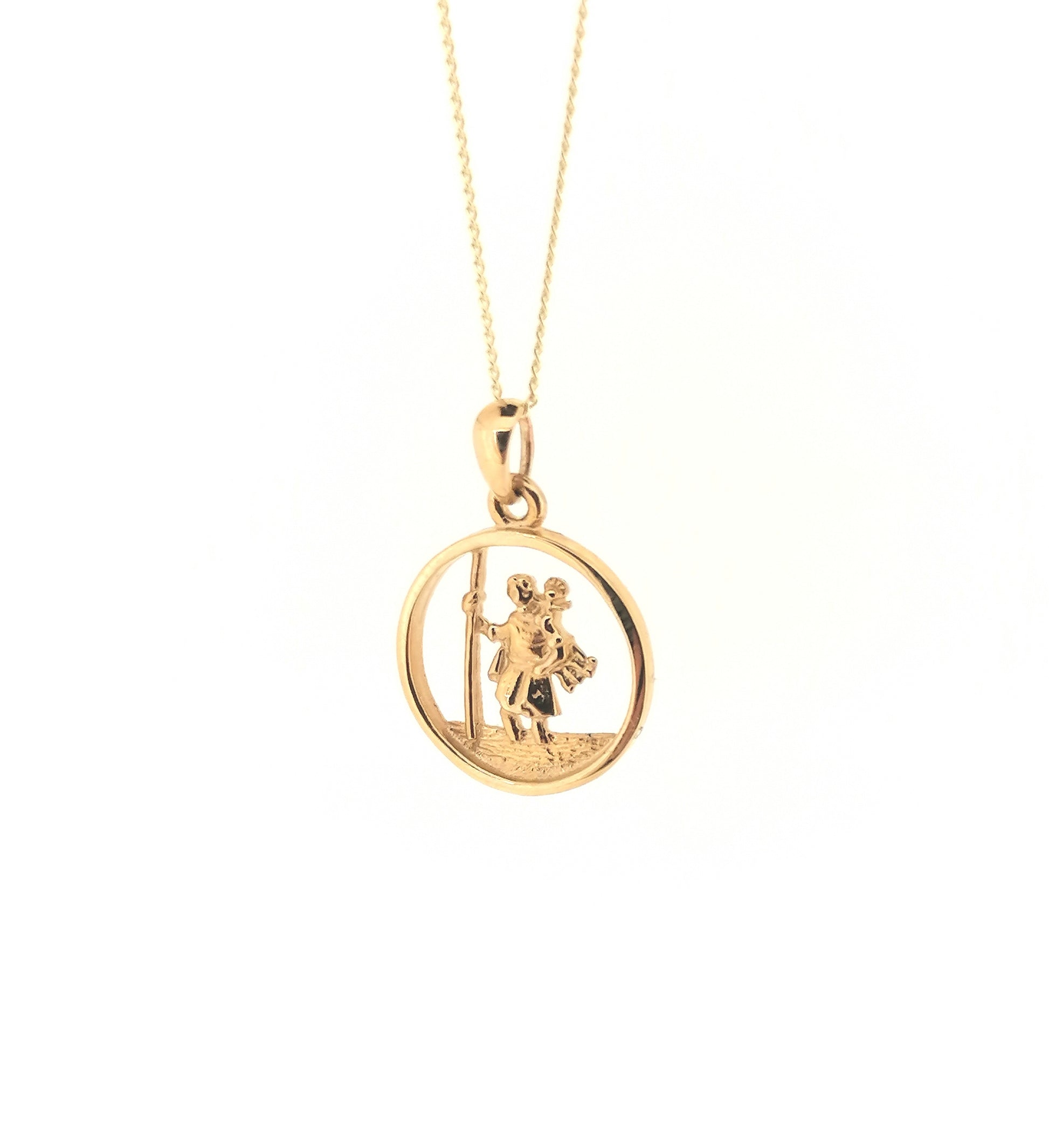 Solid 9ct Yellown Gold Saint Christopher Medal Pendant Catholic Christian Jewelry
