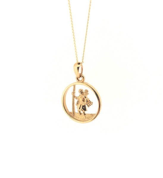 Solid 9ct Yellown Gold Saint Christopher Medal Pendant