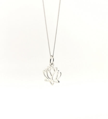 Ladies Lotus Flower Pendant Necklace Sterling Silver