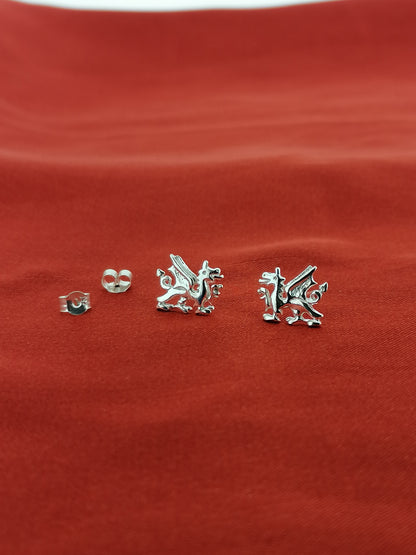 Welsh Dragon Stud earrings Sterling Silver 