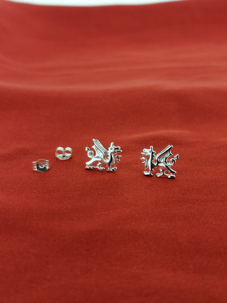 Welsh Dragon Stud earrings Sterling Silver 