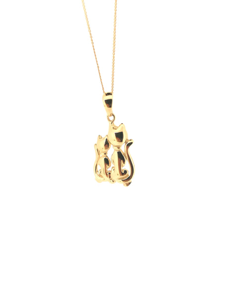 Solid 9ct Yellow Gold Cats Pendant Necklace 
