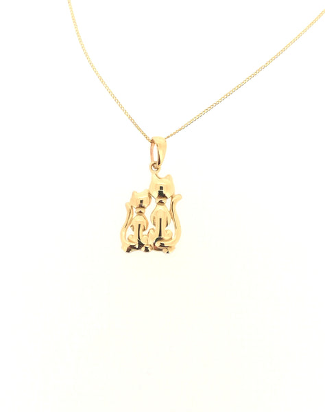 Cat and Kitten Pendant Solid 9ct Yellow Gold Cat Lover Gifts 