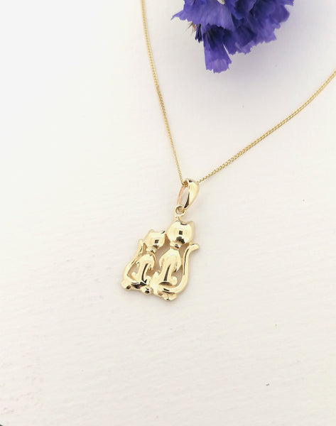 Cats Pendant 9ct Yellow Gold Necklace 