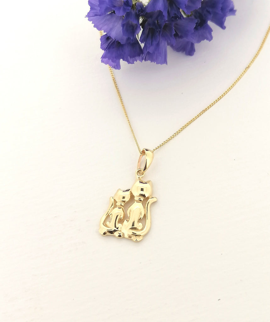 Cat and Kitten Pendant Solid 9ct Yellow Gold Cat Lover gift