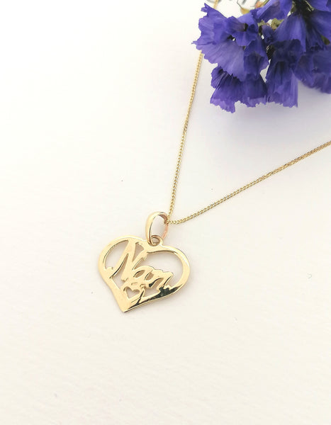 Solid 9ct Yellow Gold Nan Heart Shape Pendant Necklace Birthday Gift 