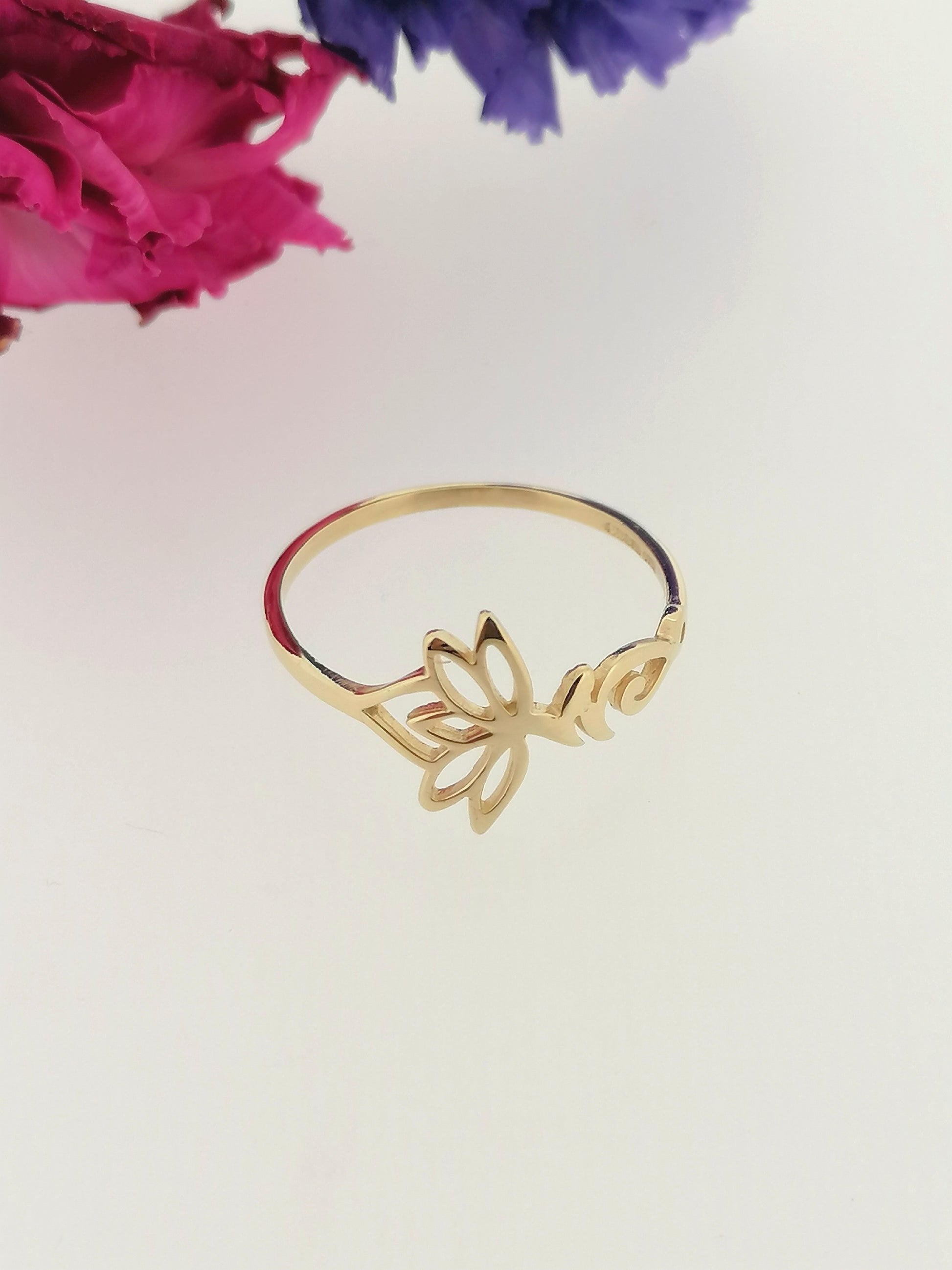 Lotus Flower Ring 9ct Yellow Gold
