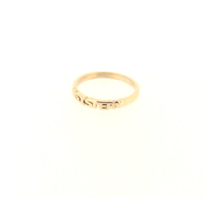 Solid 9K Yellow Gold Sister Word Band Ring with Hearts