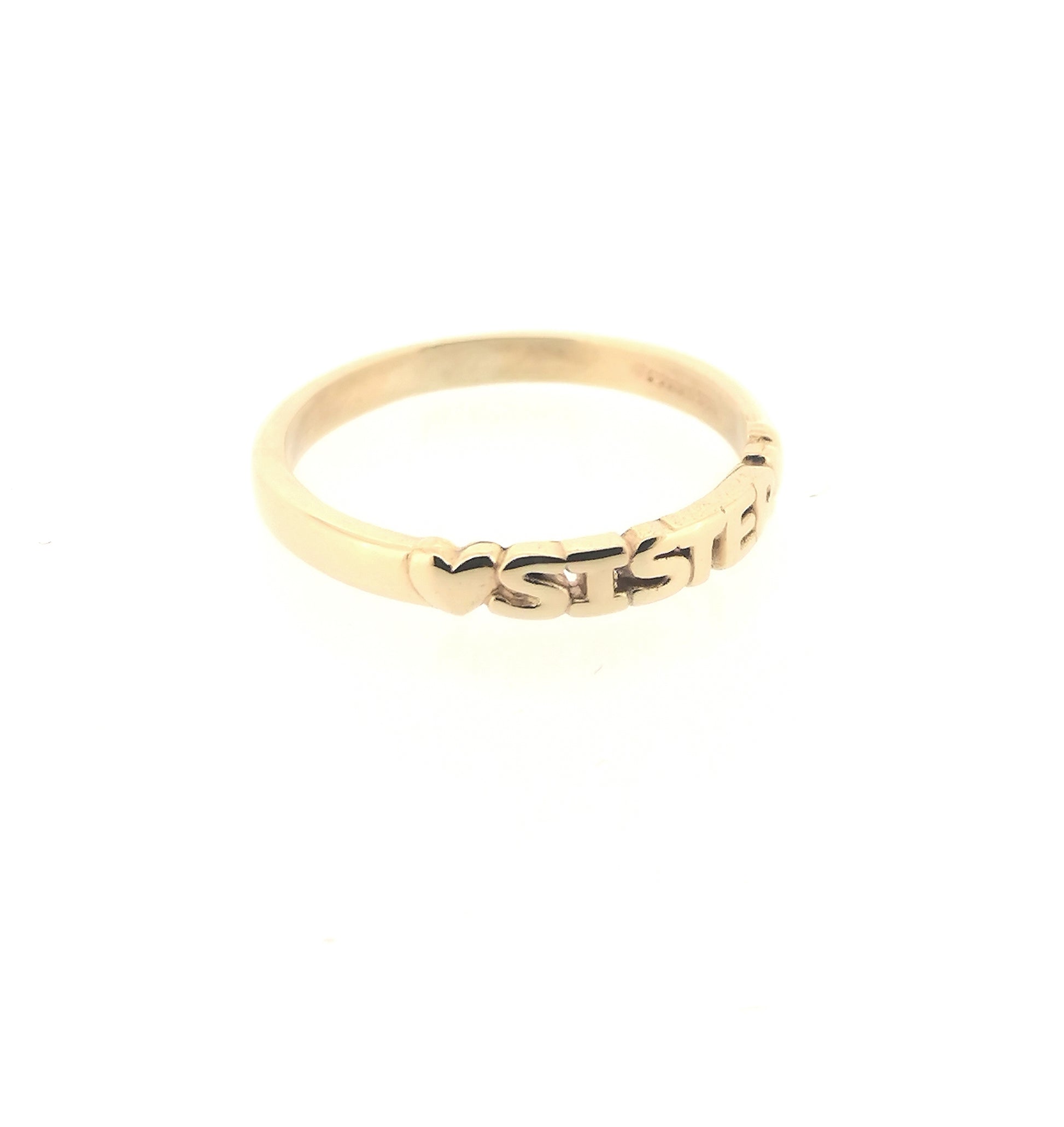 Solid Sister Word Band Ring with Hearts British Hallmarked
