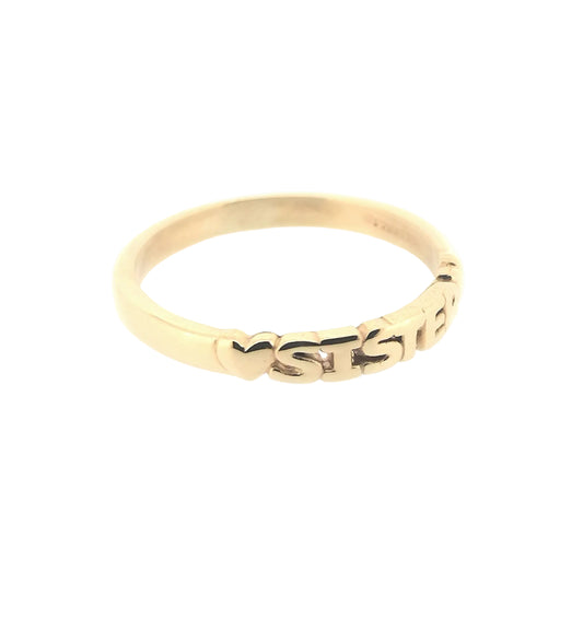 Solid Sister Word Band Ring with Hearts British Hallmarked