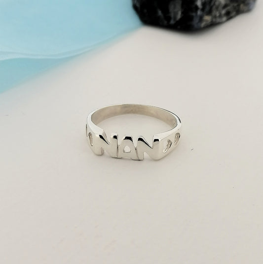 Sterling Silver Nan Ring with Love Hearts Gift for nanna