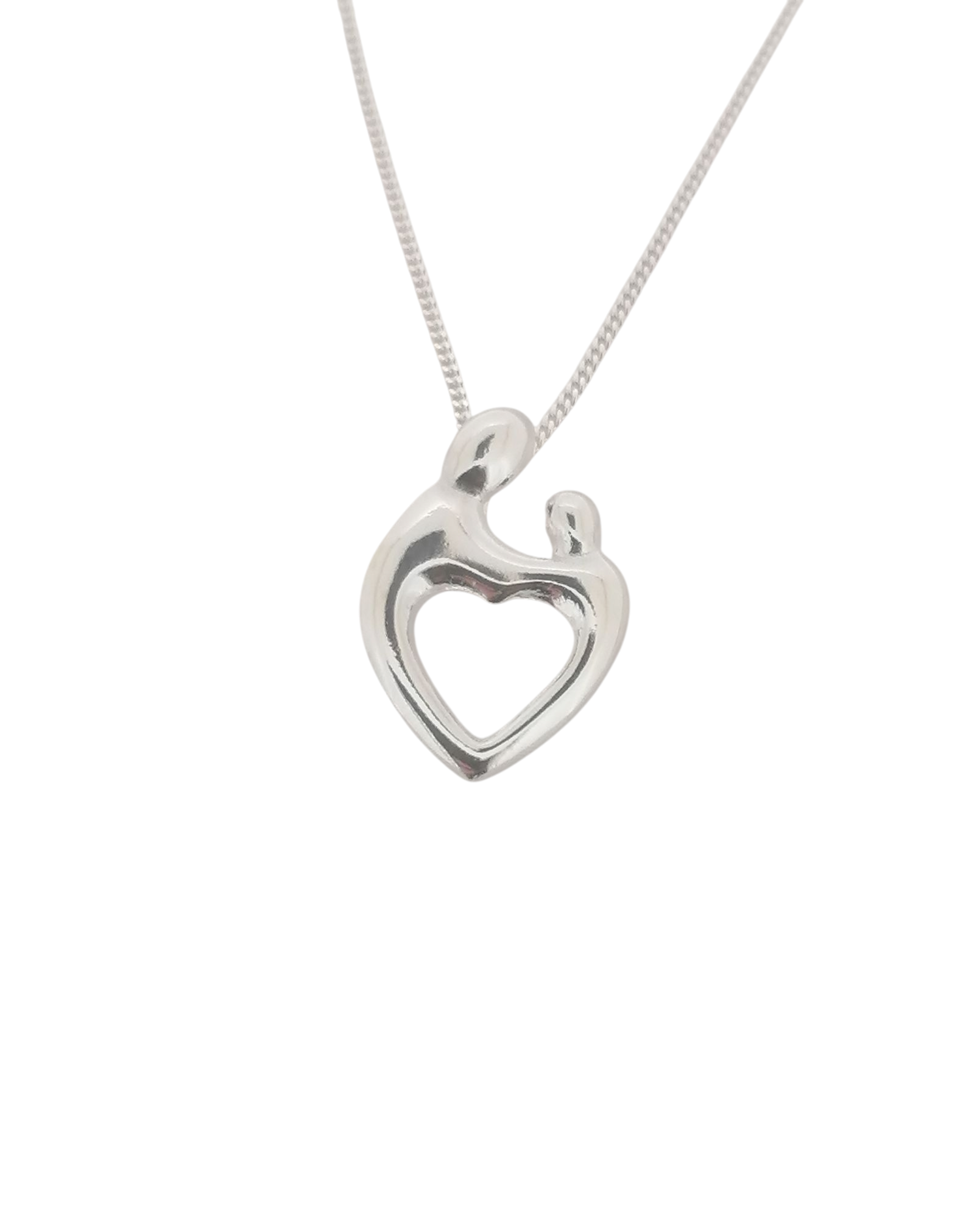 Sterling Silver Mother and Child Heart Shape Pendant Necklace Birthday Mothers Day Gift for Mum