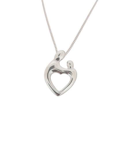 Sterling Silver Mother and Child Heart Shape Pendant Necklace Birthday Mothers Day Gift for Mum