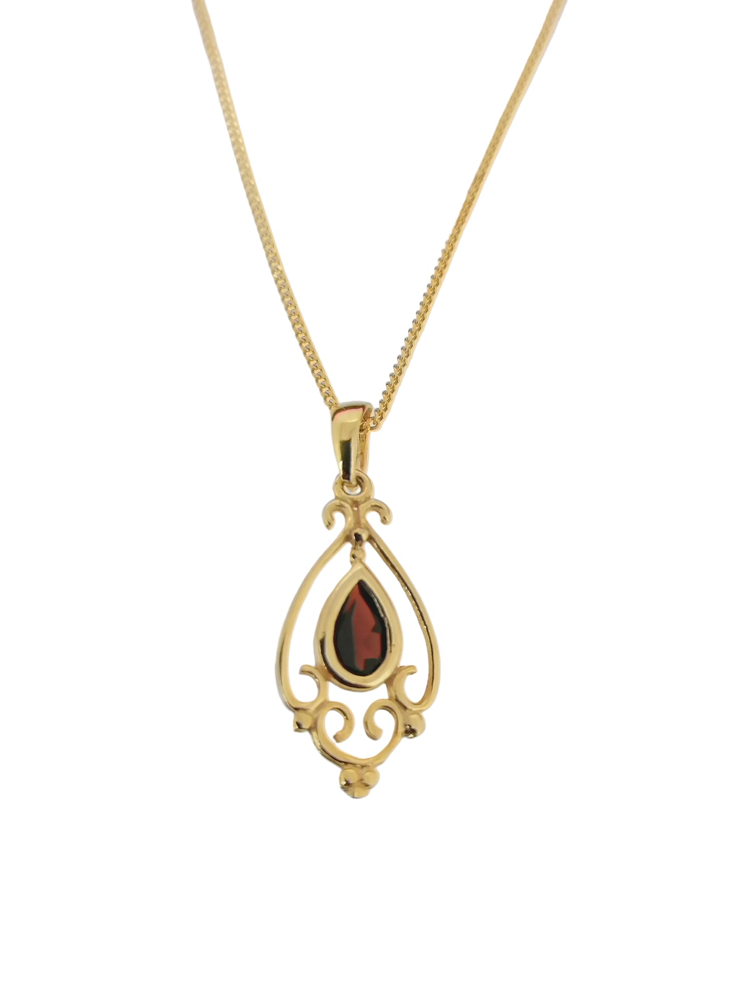 Vintage victorian style garnet pendant 14ct yellow gold plated January Birthstone 