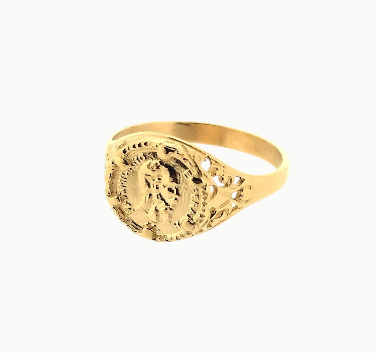 9ct yellow gold Maximiliano Emperador Mexican peso coin ring