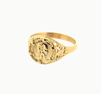 9ct yellow gold Maximiliano Emperador Mexican peso coin ring