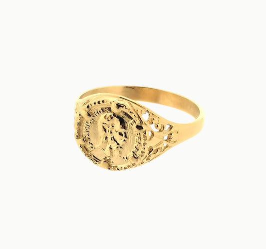 9ct yellow gold Maximiliano Emperador Mexican peso coin ring