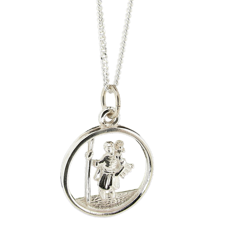 Men's Saint Christopher Round Medal Pendant Necklace Symbol of Protection 