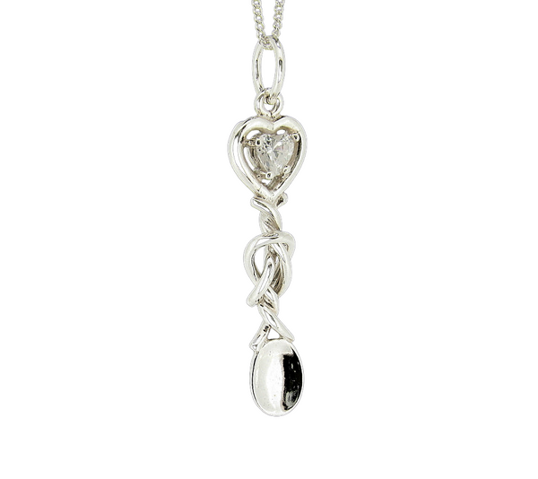 Ladies Sterling Silver Welsh Love Spoon Heart Pendant Necklace