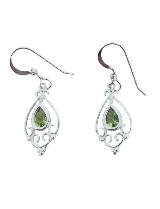 Sterling Silver Vintage Peridot Drop Earrings Victorian Style 