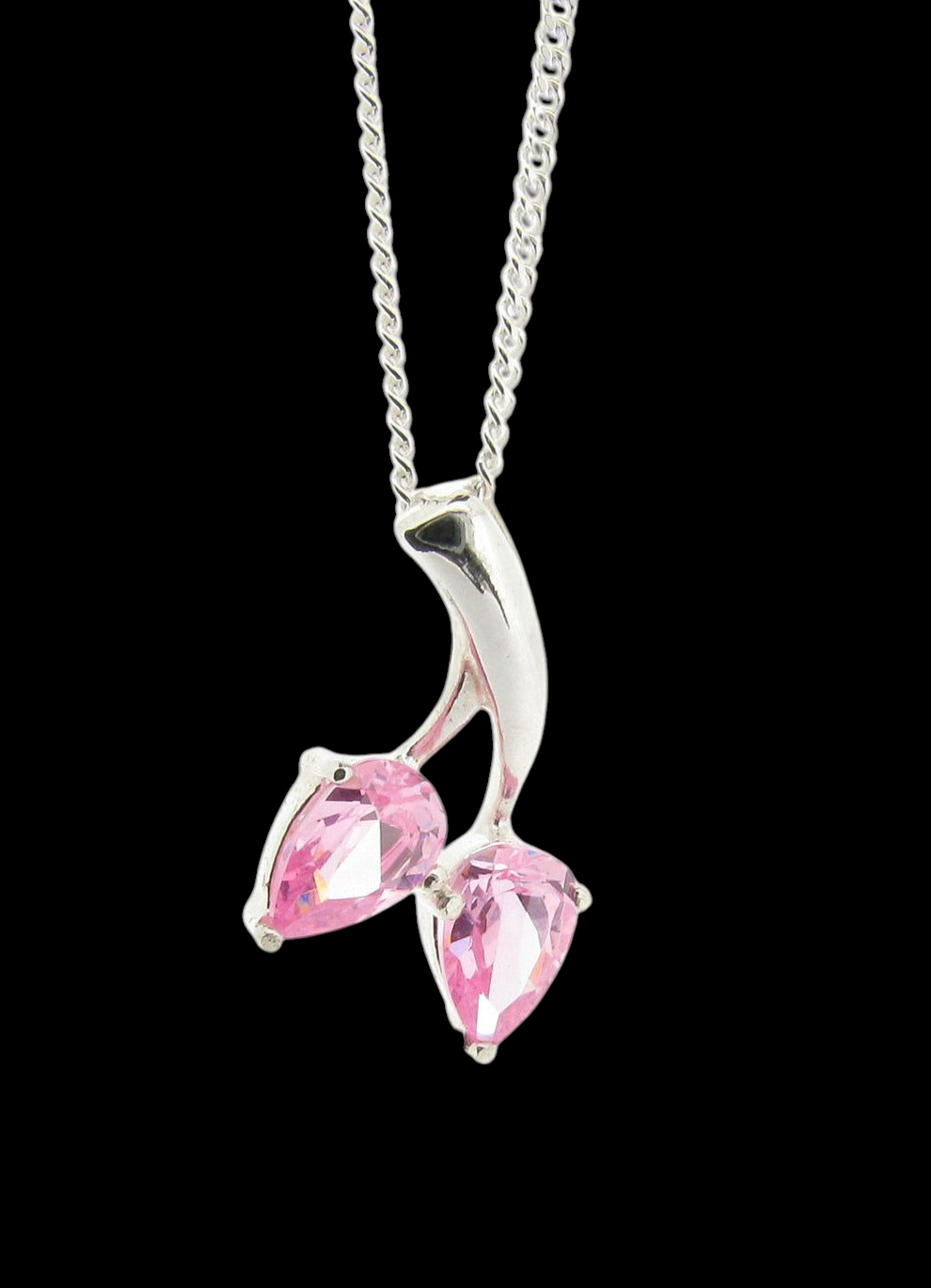 Ladies Pink Diamond Simulant Double Pear Shape Pendant Necklace