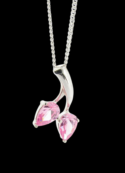 Ladies Pink Diamond Simulant Double Pear Shape Pendant Necklace