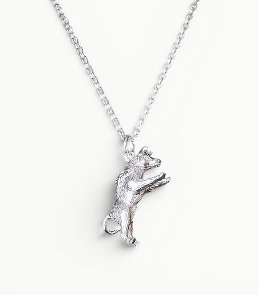 Sterling silver bull pendant on a 22" 1.7mm wide sterling silver belcher link chain. Symbol of strength and fertility. 
