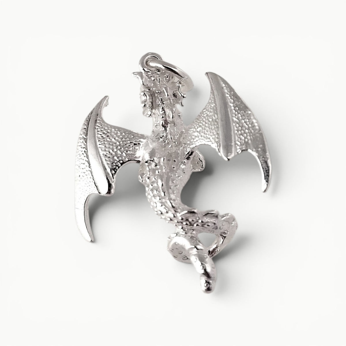 Sterling silver dragon charm pendant reverse view 