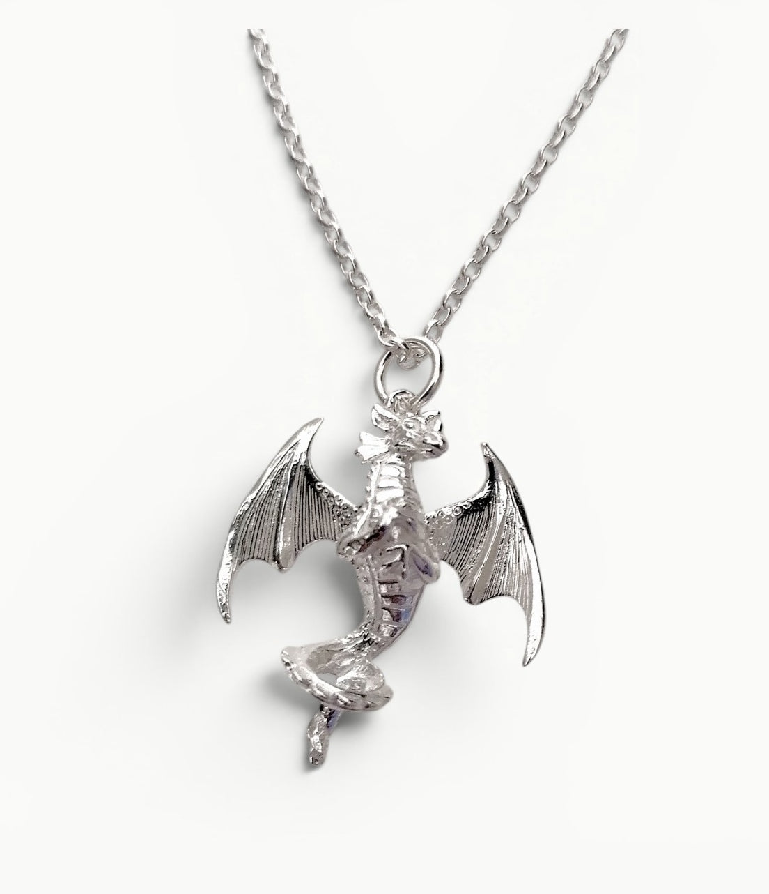 Sterling silver dragon pendant on a 22" belcher chain 