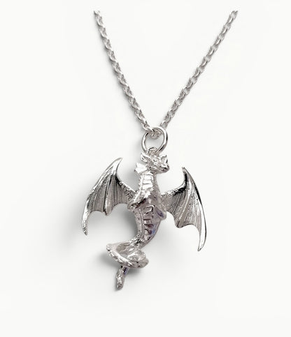Sterling silver dragon pendant on a 22" belcher chain 
