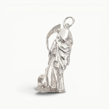 Reverse view of sterling silver grim reaper pendant.
