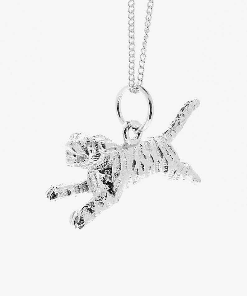 Men's Tiger Pendant necklace Sterling silver Symbol of Strength Power Courage 