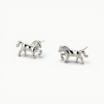 Sterling silver small prancing pony horse stud earrings. 