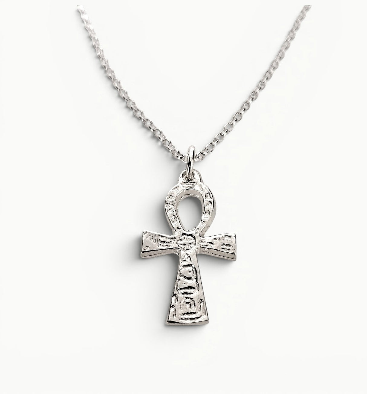 Ankh Cross with Hieroglyphs Pendant Sterling Silver