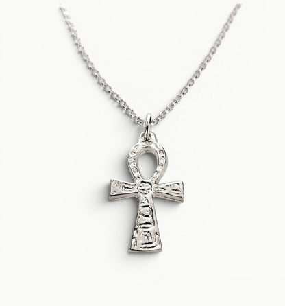 Ankh Cross with Hieroglyphs Pendant Sterling Silver