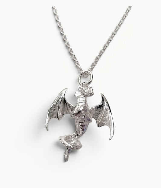 Sterling silver dragon pendant on a 22" belcher chain 