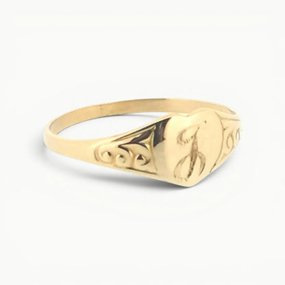 Personalised Script Letter Engraved 9ct Yellow Gold Heart Signet Ring
